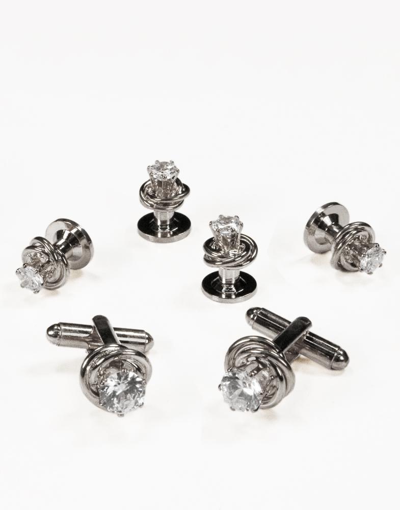 Crystal in Gold or Silver Loveknot Studs and Cufflinks Set-1
