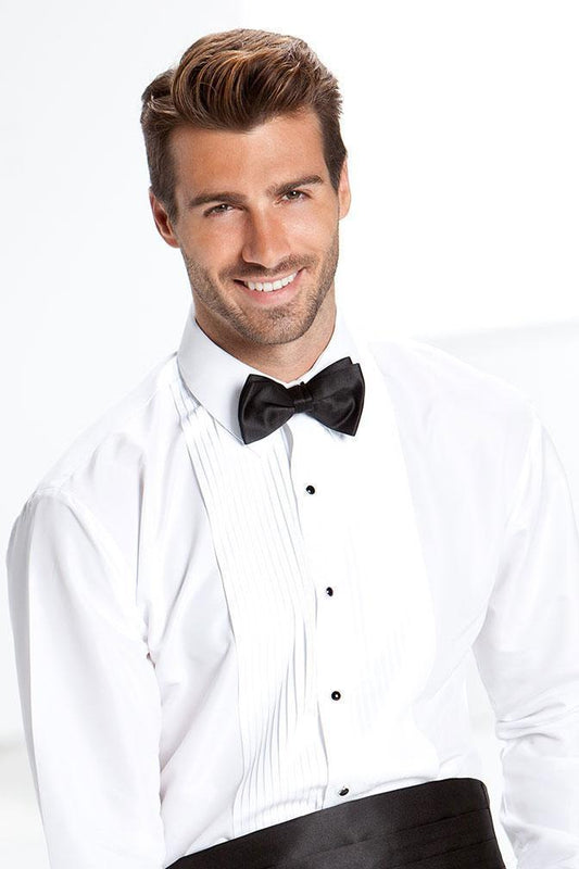 "Enzo" White Pleated Laydown Tuxedo Classic Fit Shirt-0