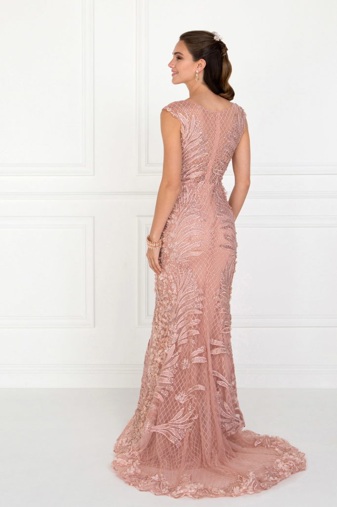 Mesh Mermaid Long Dress with Flower Attached-7