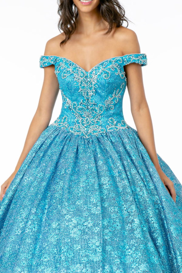 Jewel Embellished Sweetheart Neckline Glitter Netting Quinceanera Dress-7