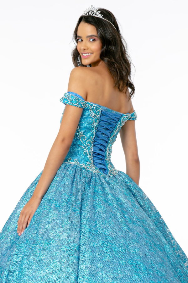 Jewel Embellished Sweetheart Neckline Glitter Netting Quinceanera Dress-6