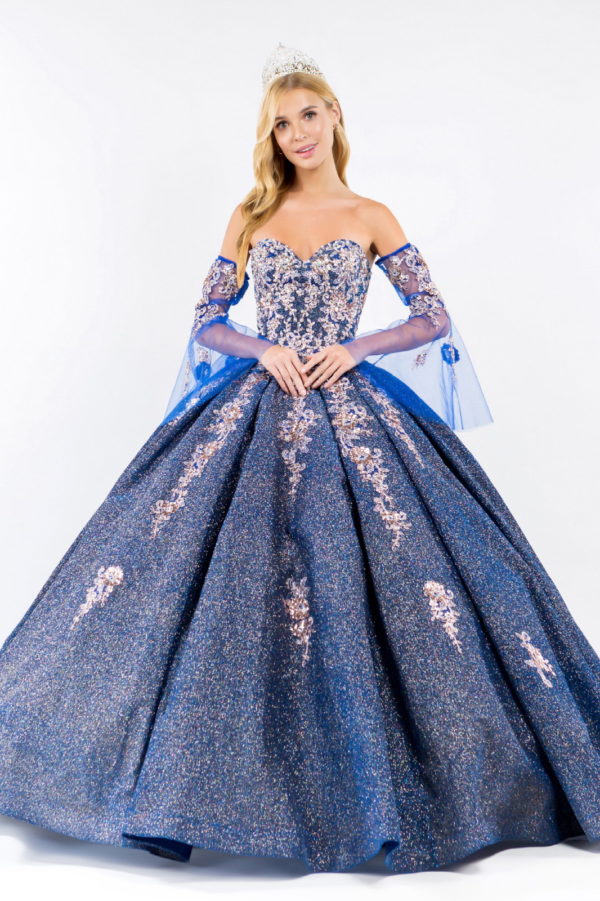 Sweethearted Ruffle Tail Quinceanera Dress w/ Detached Mesh Sleeve - Mask Not Included-11