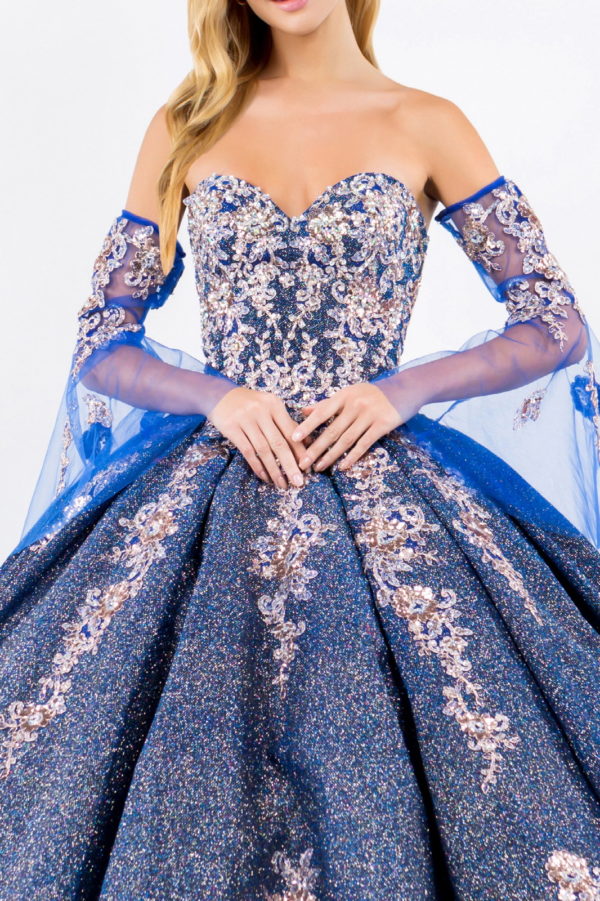 Sweethearted Ruffle Tail Quinceanera Dress w/ Detached Mesh Sleeve - Mask Not Included-13