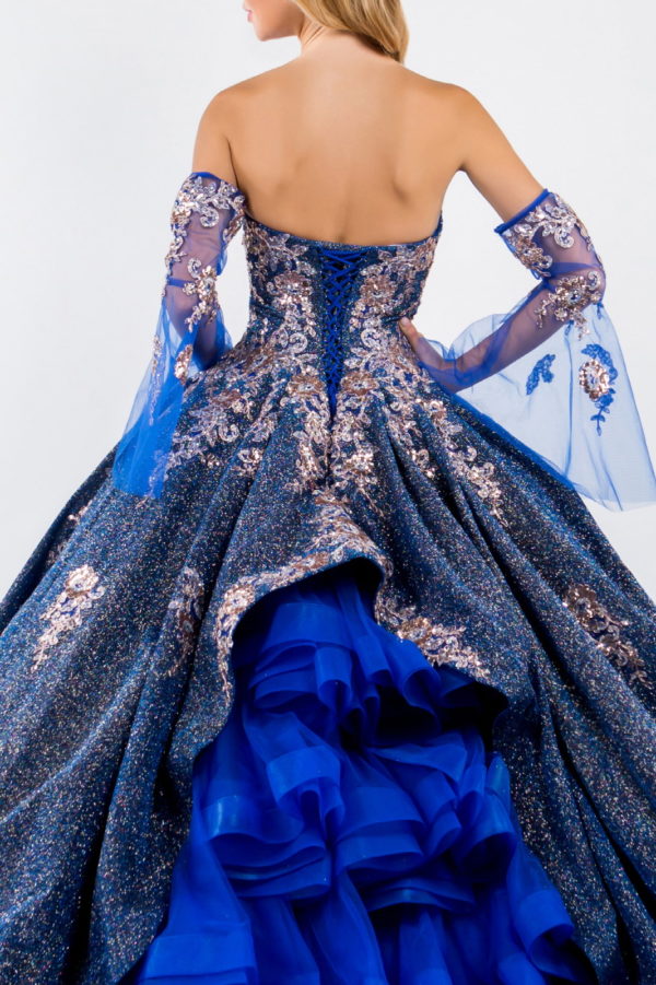 Sweethearted Ruffle Tail Quinceanera Dress w/ Detached Mesh Sleeve - Mask Not Included-14
