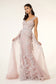 V-Neck Floral Embroidery Embellished Mesh A-Line Dress w/ Sheer Back - Mask Not Included-2