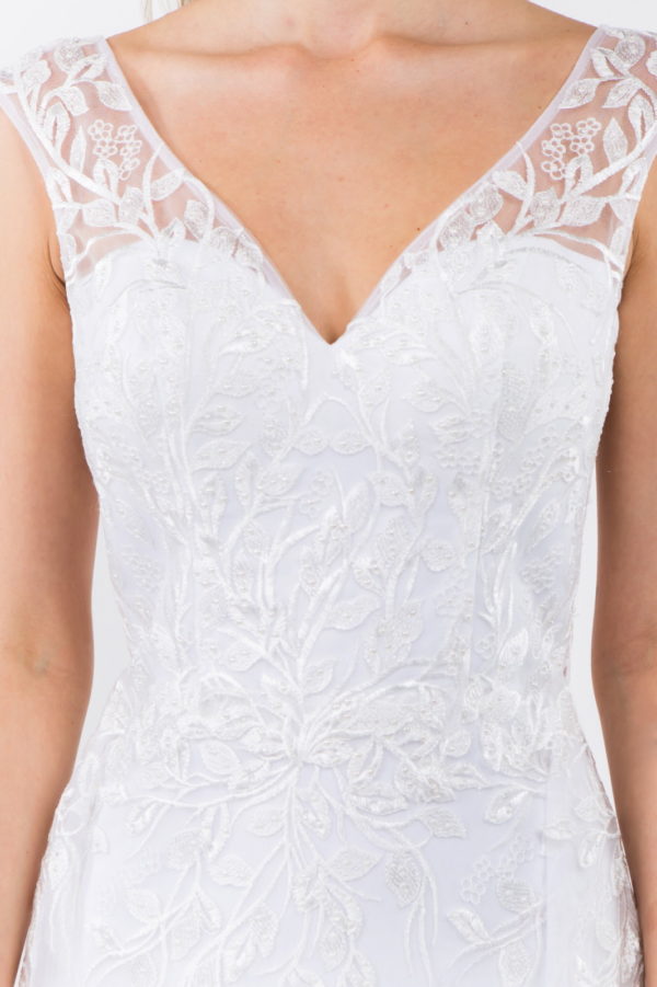 V-Neck Floral Embroidery Embellished Mesh A-Line Dress w/ Sheer Back - Mask Not Included-11