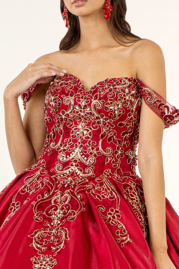 Embroidered Mesh Strap Satin Quinceanera Dress w/ Mesh Tail - Mask Not Included-6