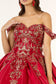 Embroidered Mesh Strap Satin Quinceanera Dress w/ Mesh Tail - Mask Not Included-6