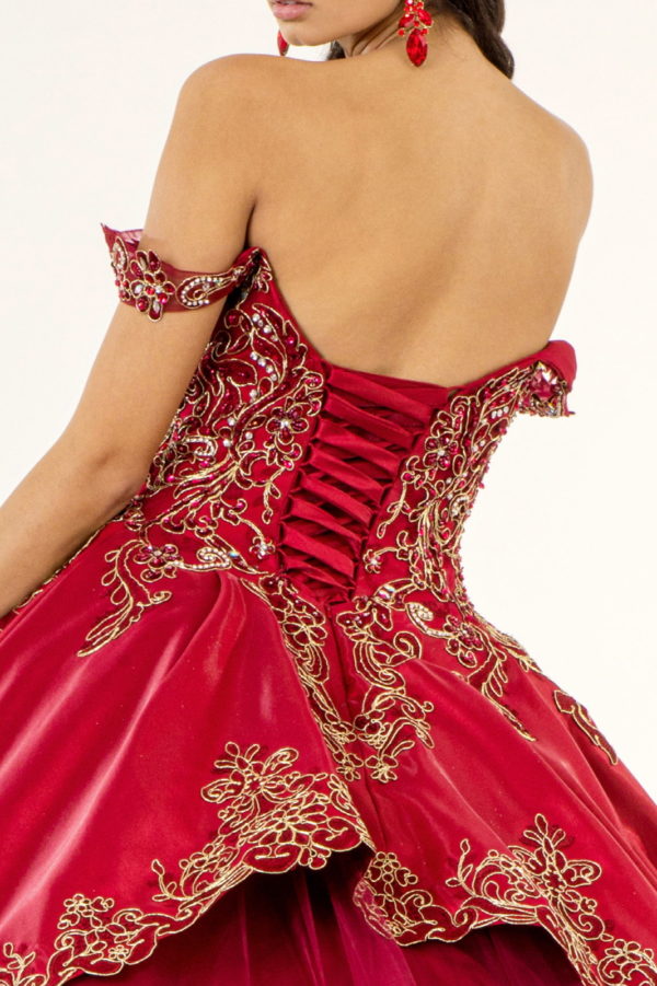 Embroidered Mesh Strap Satin Quinceanera Dress w/ Mesh Tail - Mask Not Included-7