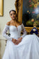 Cut-Away Shoulder Sheer Sleeve Embroidered Sweetheart Mesh Wedding Gown-4