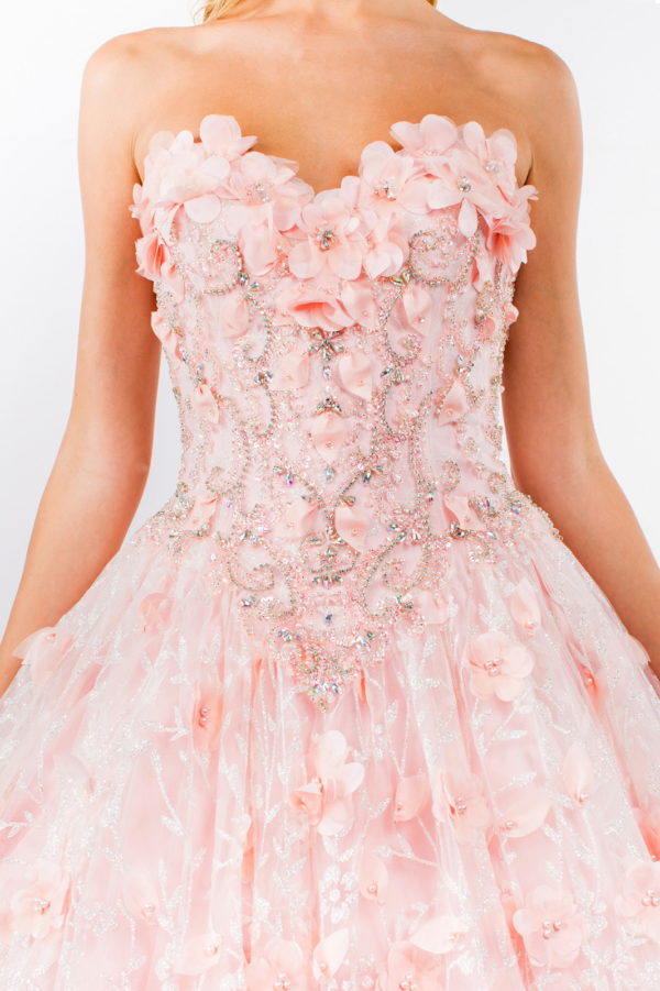 Sweetheart Neckline Beads and Jewel Embellished Bodice Quinceanera Dress w/ Mesh Cape-11
