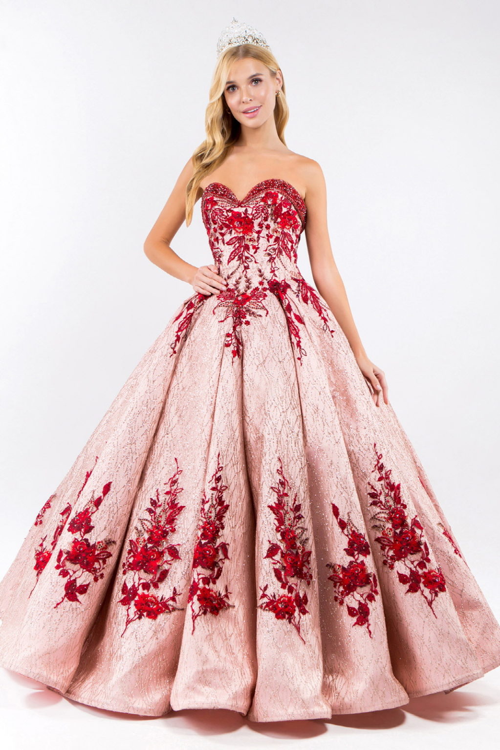 Beads Embellished Neckline Full Glitter Mesh Quinceanera Dress-0