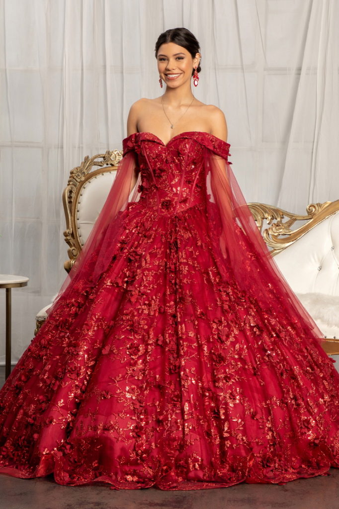 Cut-Away Shoulder Sweetheart Glitter Mesh Quinceanera Dress-2