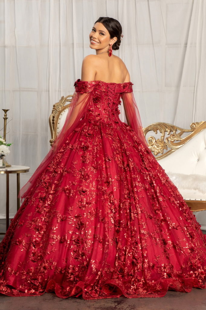 Cut-Away Shoulder Sweetheart Glitter Mesh Quinceanera Dress-3