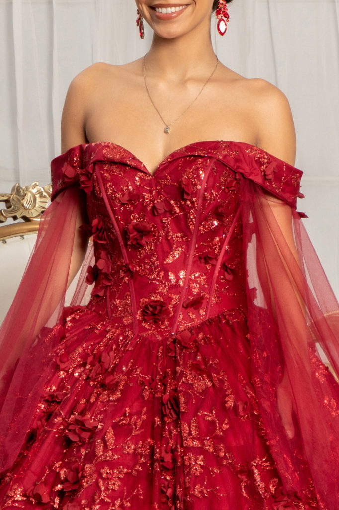 Cut-Away Shoulder Sweetheart Glitter Mesh Quinceanera Dress-4