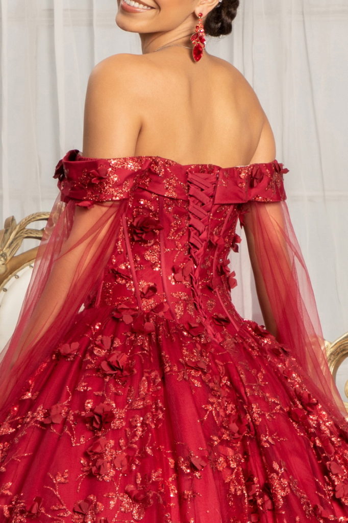 Cut-Away Shoulder Sweetheart Glitter Mesh Quinceanera Dress-5