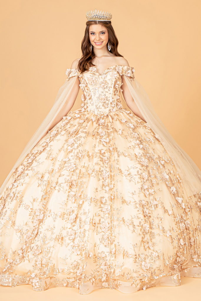 Cut-Away Shoulder Sweetheart Glitter Mesh Quinceanera Dress-0