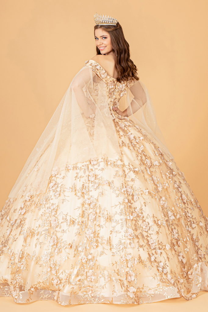 Cut-Away Shoulder Sweetheart Glitter Mesh Quinceanera Dress-9