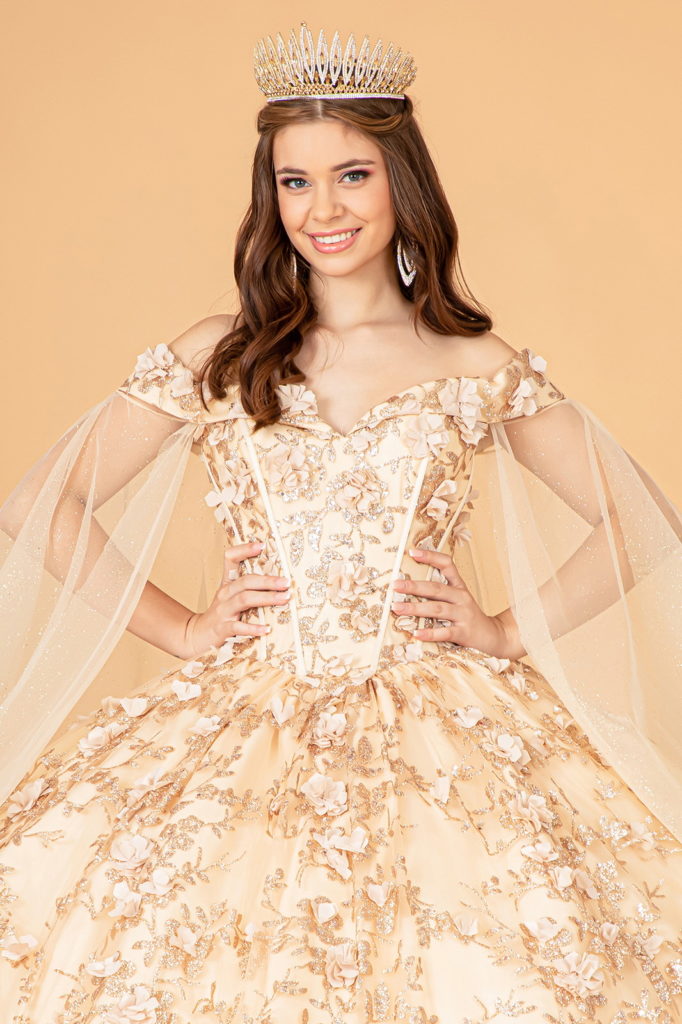 Cut-Away Shoulder Sweetheart Glitter Mesh Quinceanera Dress-11