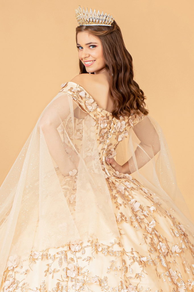 Cut-Away Shoulder Sweetheart Glitter Mesh Quinceanera Dress-12