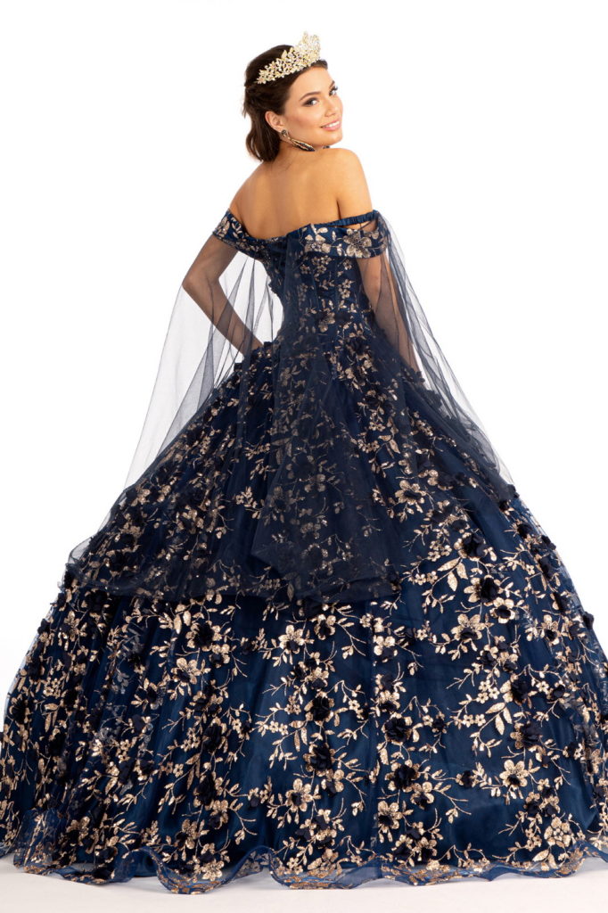 Cut-Away Shoulder Sweetheart Glitter Mesh Quinceanera Dress-6