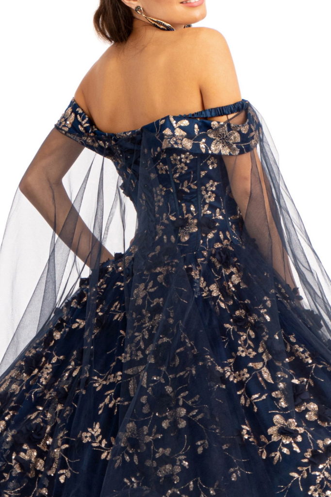 Cut-Away Shoulder Sweetheart Glitter Mesh Quinceanera Dress-8