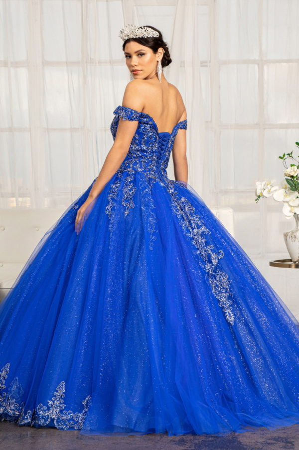Embroider Embellished Sweetheart Glitter Mesh Quinceanera Dress-5