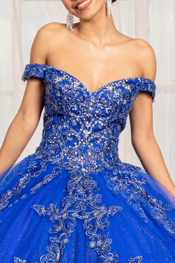 Embroider Embellished Sweetheart Glitter Mesh Quinceanera Dress-6