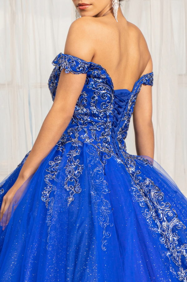 Embroider Embellished Sweetheart Glitter Mesh Quinceanera Dress-7