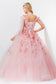 3D Floral Applique Glitter Mesh Quinceanera Dress w/ Detachable Cape Sleeve-8