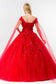 3D Floral Applique Glitter Mesh Quinceanera Dress w/ Detachable Cape Sleeve-5