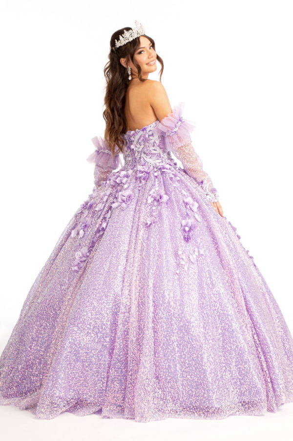 Sweetheart Neckline 3D Floral Applique Sequin Quinceanera Dress-5