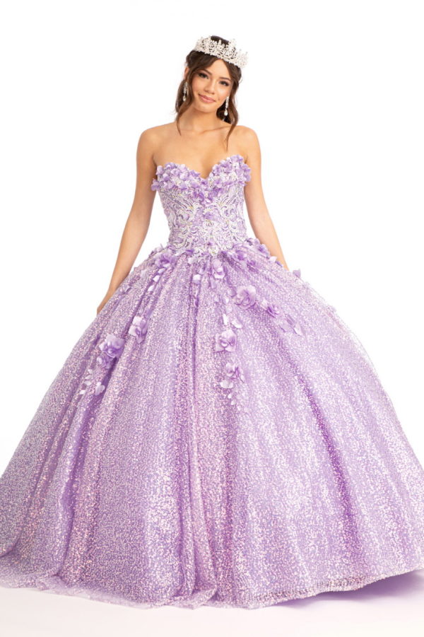 Sweetheart Neckline 3D Floral Applique Sequin Quinceanera Dress-6