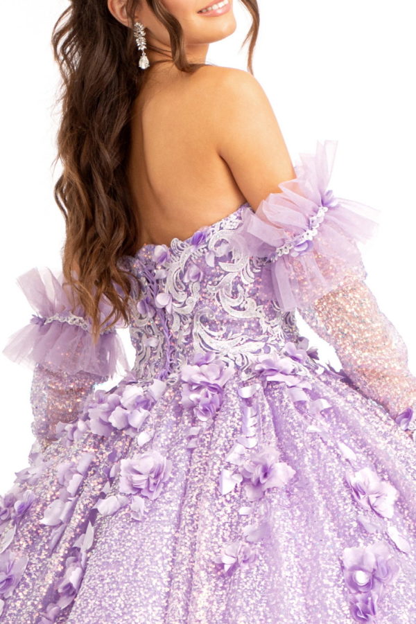 Sweetheart Neckline 3D Floral Applique Sequin Quinceanera Dress-7