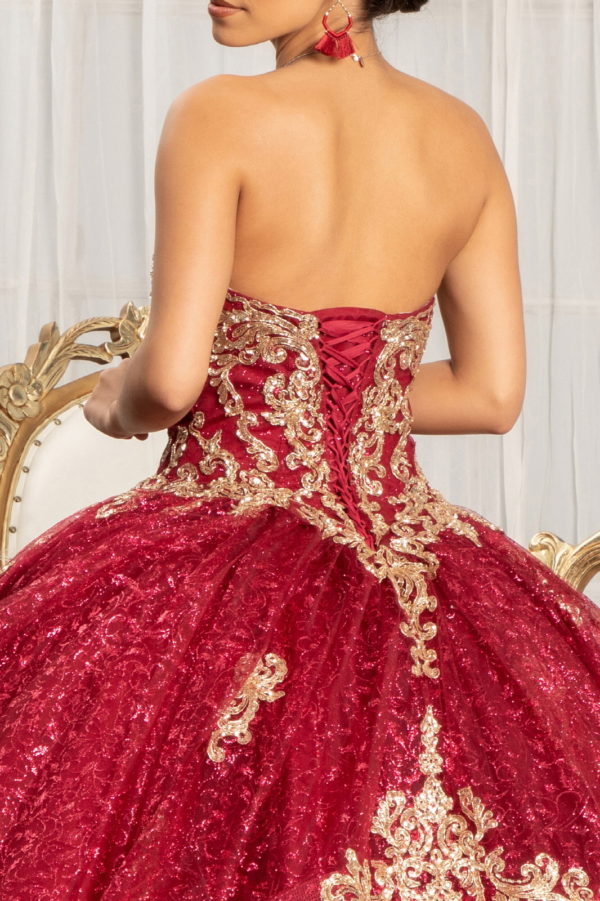 Sequin Pattern and Jewel Embellished Glitter Mesh Sleeveless Quinceanera Dress-3