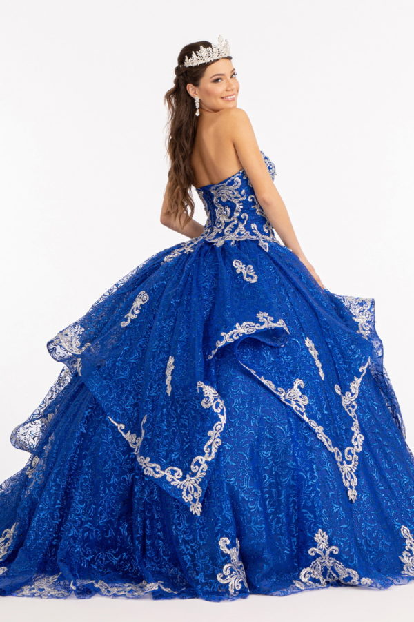 Sequin Pattern and Jewel Embellished Glitter Mesh Sleeveless Quinceanera Dress-5