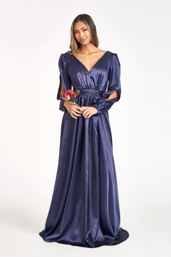 Tantalizing V-neckline A-line Slit Maxi Dress from Elizabeth K-7