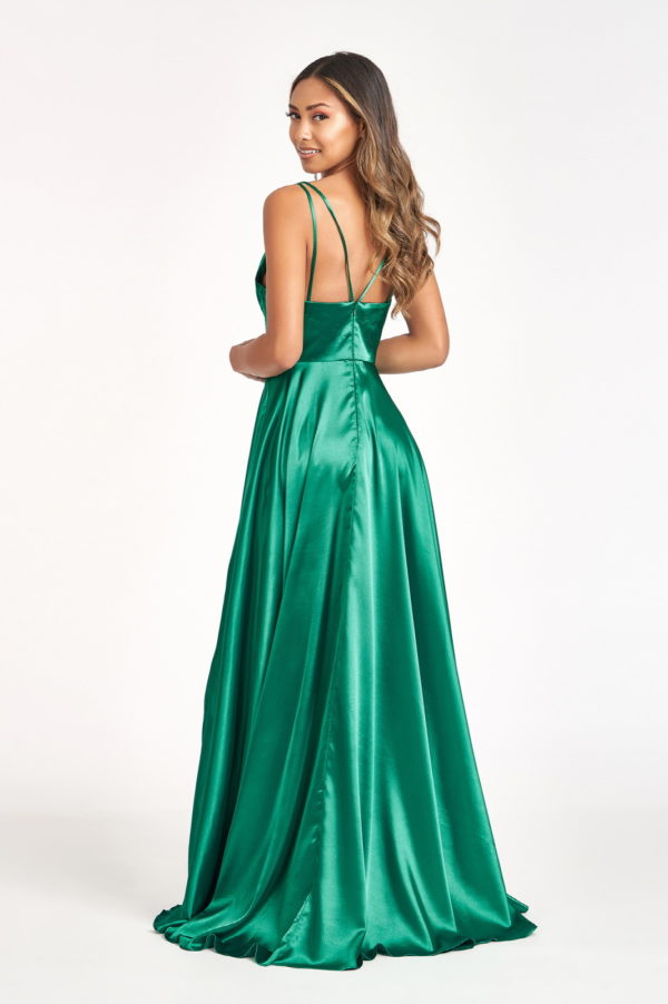 V-Neck Spaghetti Strap A-Line Satin Long Dress-4