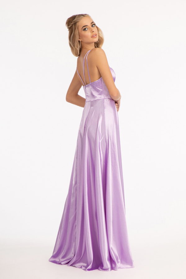 V-Neck Spaghetti Strap A-Line Satin Long Dress-7