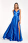 V-Neck Spaghetti Strap A-Line Satin Long Dress-1