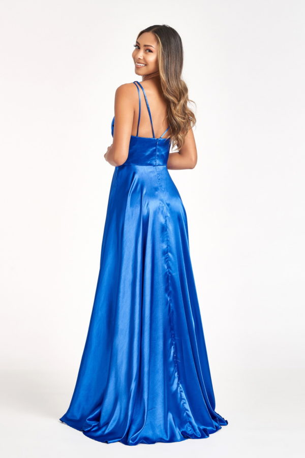 V-Neck Spaghetti Strap A-Line Satin Long Dress-9