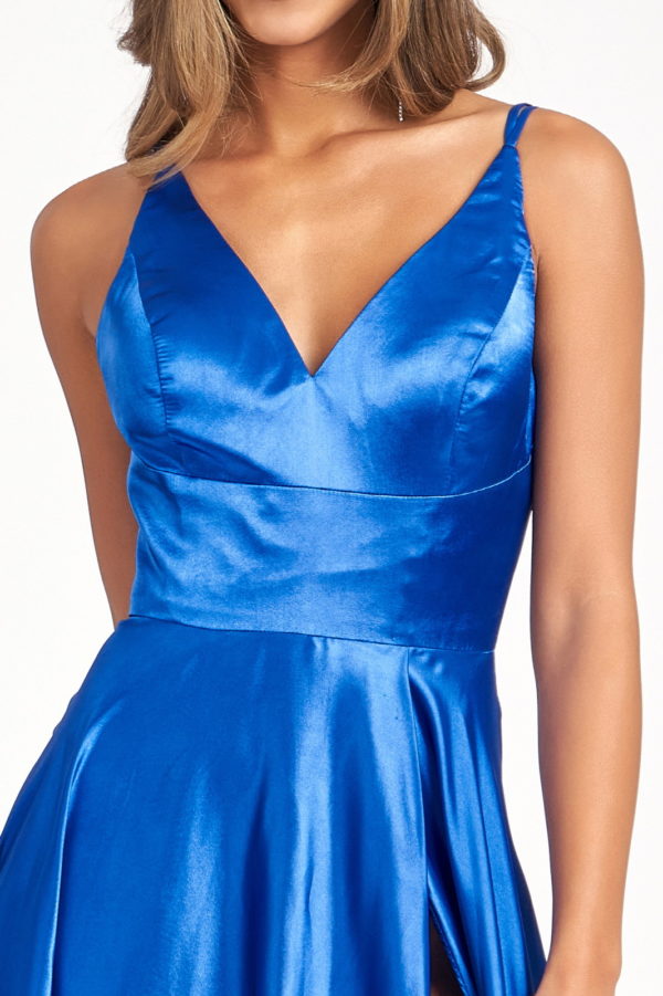 V-Neck Spaghetti Strap A-Line Satin Long Dress-10