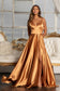 V-Neck Spaghetti Strap A-Line Satin Long Dress-2