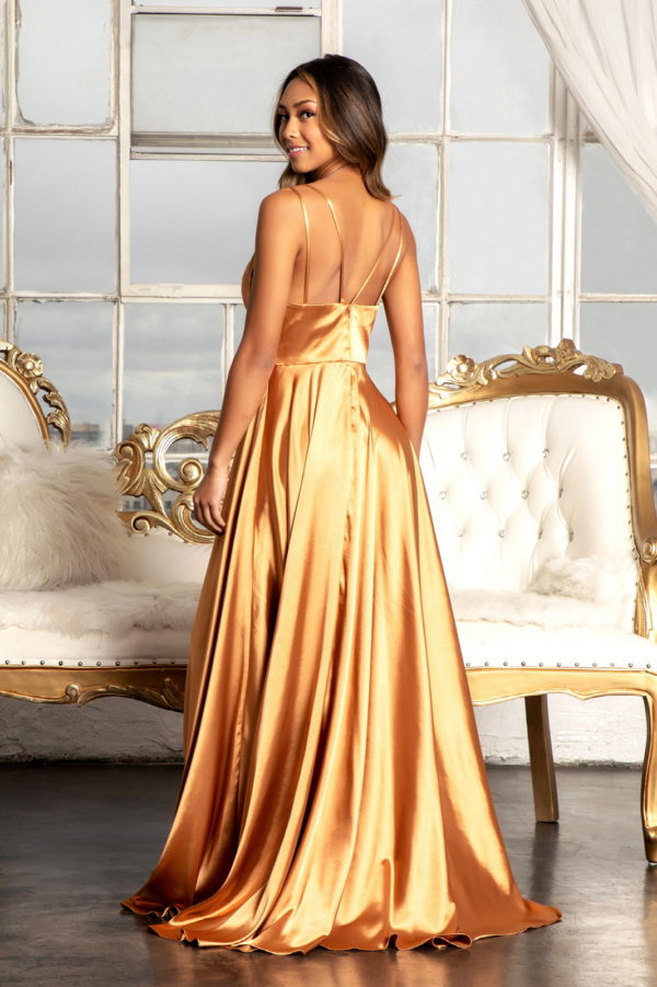 V-Neck Spaghetti Strap A-Line Satin Long Dress-12