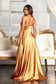 V-Neck Spaghetti Strap A-Line Satin Long Dress-12