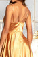 V-Neck Spaghetti Strap A-Line Satin Long Dress-16