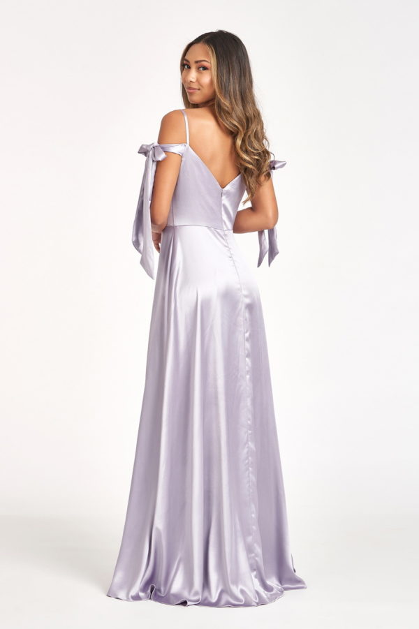 Sweetheart Neckline Satin Long Dress w/ Slit-5