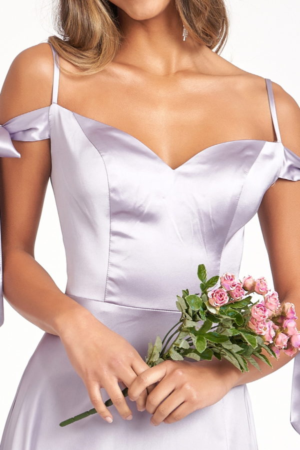 Sweetheart Neckline Satin Long Dress w/ Slit-6