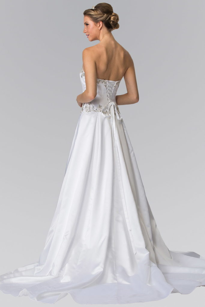 Jewels Embellished Strapless Wedding Dress with Tail-5