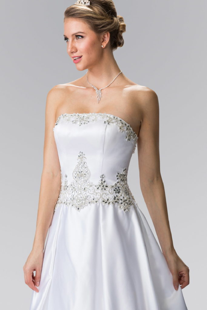 Jewels Embellished Strapless Wedding Dress with Tail-6